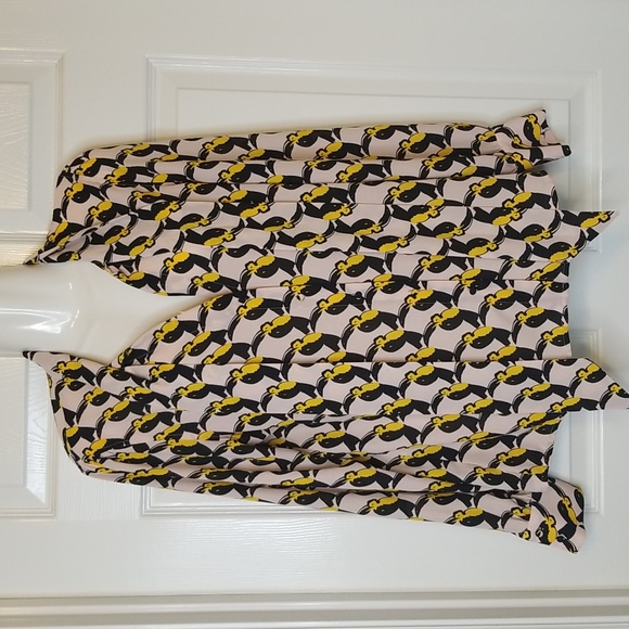 Alec Les Filles Womens Tucans Button Up Bow Tie Collar Blouse - Picture 2 of 9